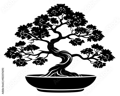 bonsai silhouette,Ancient bonsai silhouette vector illustration,tree silhouette