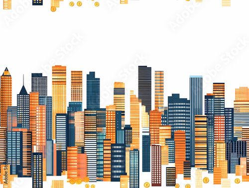 Flat Coin Stack Skyline: Macro View of a Minimalist Coin-Cityscape Pattern Depicting Urban Development and Finance in Stylish Vector Illustration