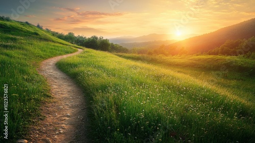 a field of green grass in the morning