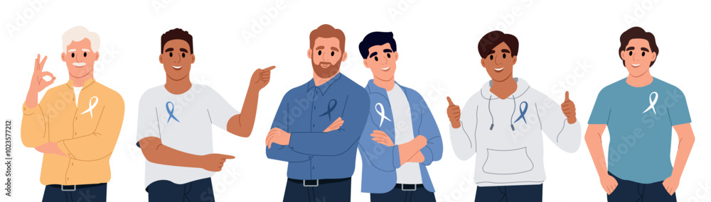 Prostate cancer awareness ribbon with. A mans and a symbol of men health. Flat vector illustration Prostate cancer awareness ribbon with. A mans and a symbol of men health. Flat vector illustration