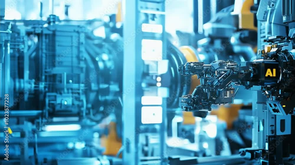 Futuristic Robotic Arm Operating in Advanced Industrial Setting Futuristic Robotic Arm Operating in Advanced Industrial Setting