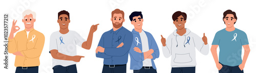 Prostate cancer awareness ribbon with. A mans and a symbol of men health. Flat vector illustration