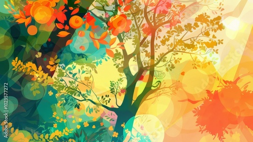 Wallpaper Mural A vivid abstract illustration featuring a sunlit tree with colorful foliage and bokeh effects, creating a lively and dynamic visual experience. Torontodigital.ca