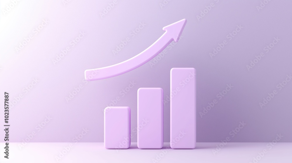 © Thitiporn - Growth & Progress: A 3D illustration of a bar chart with an upward arrow, symbolizing growth and progress. The pastel pink color scheme evokes a sense of positivity and optimism. Perfect for business.