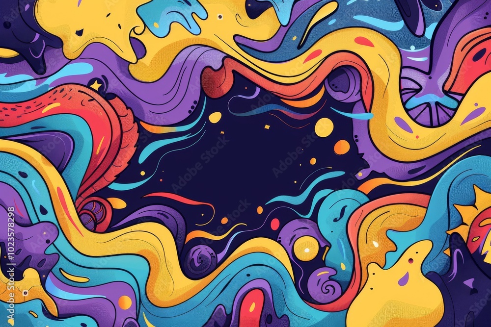 A dynamic and vibrant abstract art piece featuring colorful swirls and shapes on a dark background, perfect for modern design projects. A dynamic and vibrant abstract art piece featuring colorful swirls and shapes on a dark background, perfect for modern design projects.
