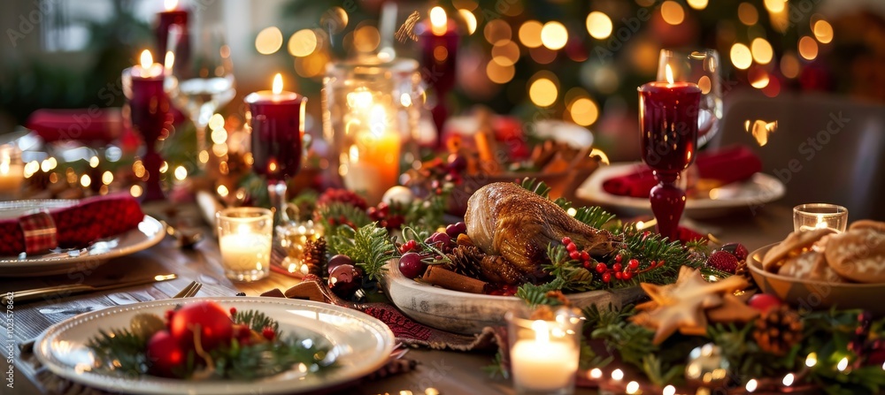 Exquisitely adorned holiday table setting featuring beautiful decorations for festive gatherings Exquisitely adorned holiday table setting featuring beautiful decorations for festive gatherings