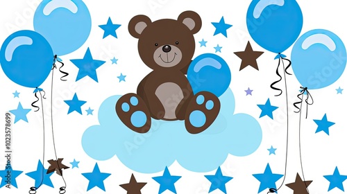 Cute bear sitting on a cloud