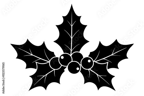 Christmas holly with berries | vector silhouette illustration on white background