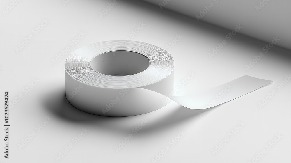 pure white adhesive paper tape on a clean white background showcasing its simplicity and utility with a focus on texture and shadows that enhance its functional beauty in a minimalist composition pure white adhesive paper tape on a clean white background showcasing its simplicity and utility with a focus on texture and shadows that enhance its functional beauty in a minimalist composition