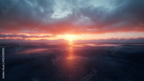 Dramatic Sunset Over a Calm Sea - Illustration