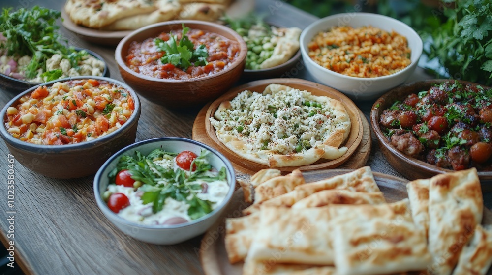 traditional Greek food on a wooden table background traditional Greek food on a wooden table background