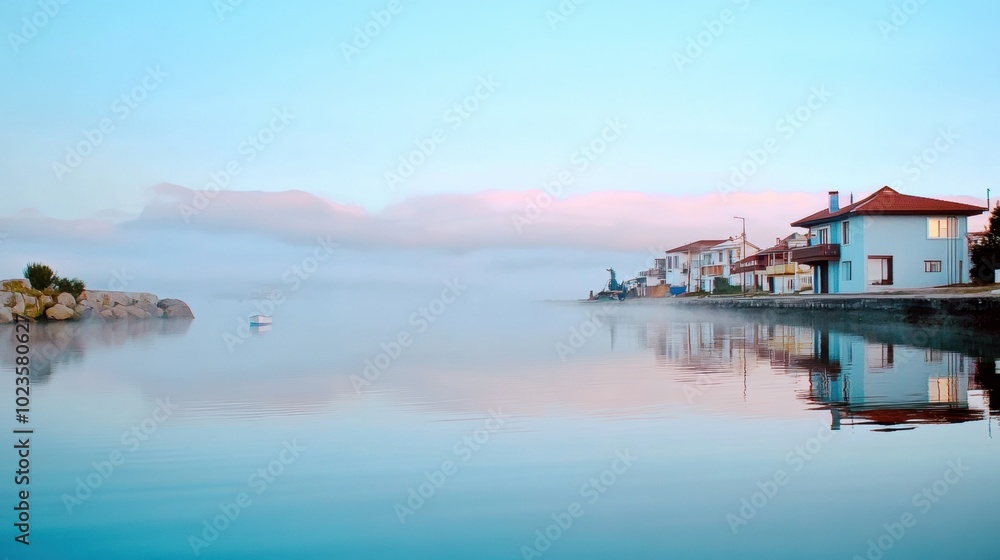 Obraz premium Serene Lake Landscape with Picturesque Reflections at Sunset