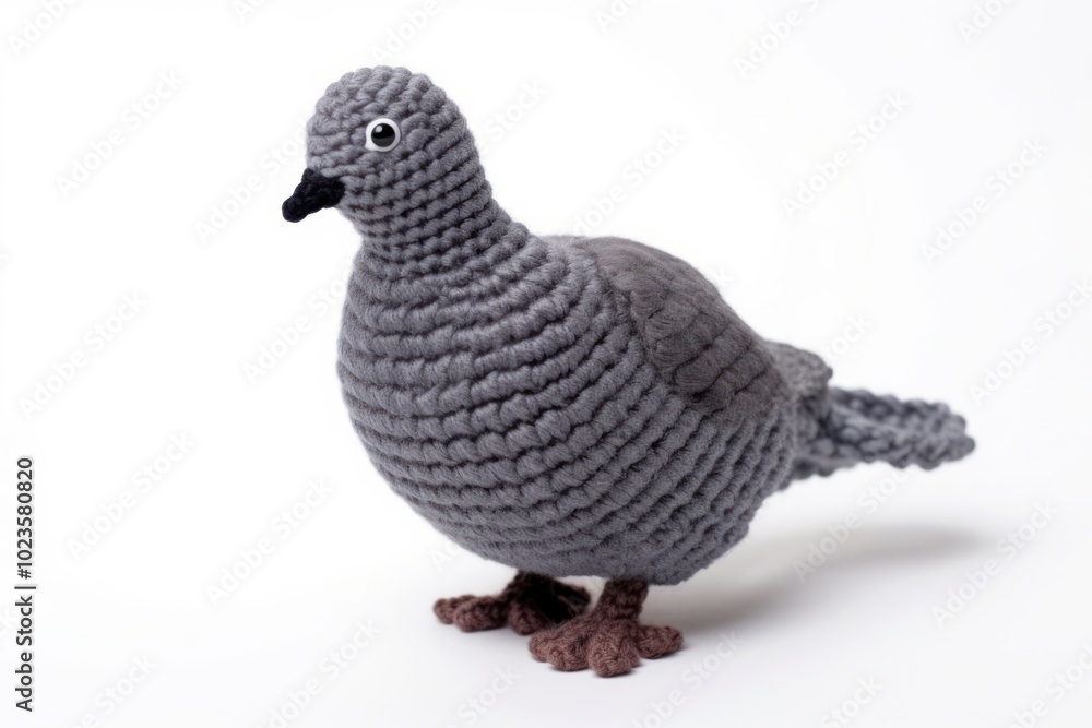 Naklejka premium Knitted cute toy pigeon animal bird dove.