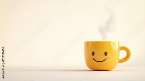 A Smiling Yellow Mug with Steam Rising Above It