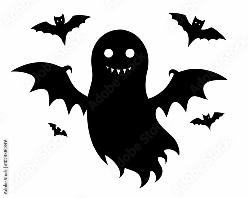 Halloween Ghost with Bats silhouette,Ghost with Bats vector illustration