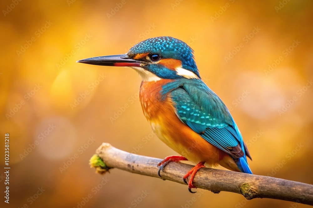 Kingfisher perched on branch with blurred warm background Depth of Field Kingfisher perched on branch with blurred warm background Depth of Field