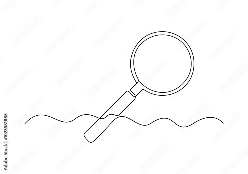 Magnifying glass in one continuous line drawing. Concept of Business analysis in simple outline style. Used for logo, emblem, web banner, presentation. Vector illustration Magnifying glass in one continuous line drawing. Concept of Business analysis in simple outline style. Used for logo, emblem, web banner, presentation. Vector illustration