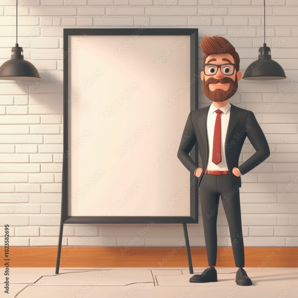Thoughtful Businessman in Formal Attire Presenting by Brick Wall with Lighting Thoughtful Businessman in Formal Attire Presenting by Brick Wall with Lighting