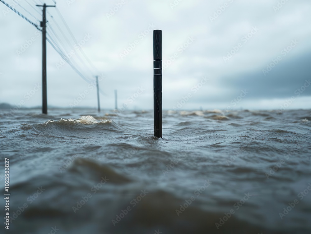 Fototapeta premium Powerful storm surge from Hurricane Milton inundating the coastline with dangerous floodwaters upon landfall
