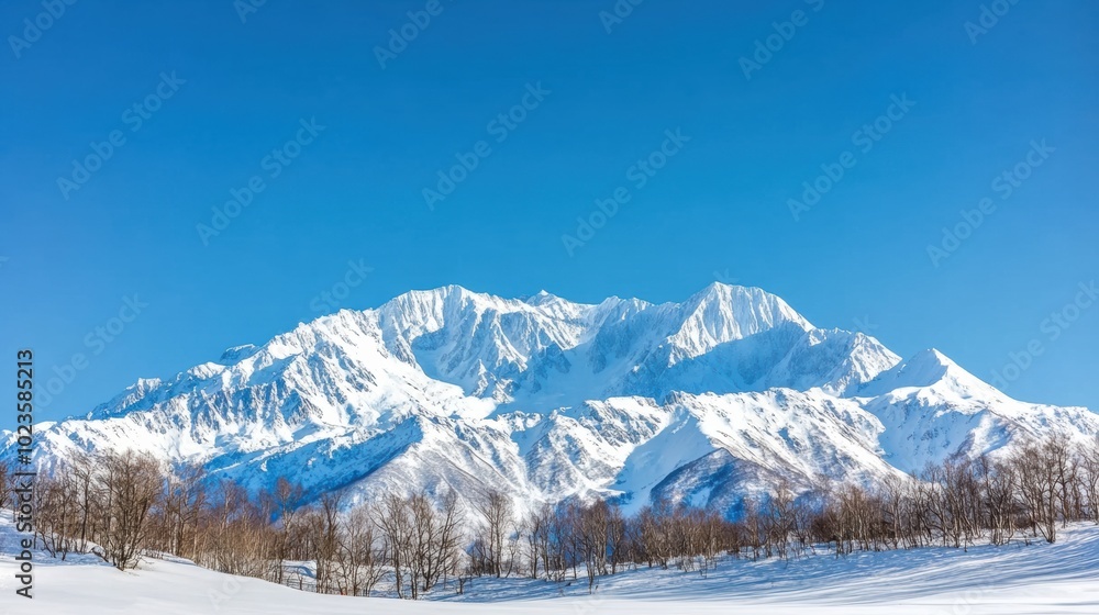 Majestic Snowy Mountain Range Reaching Towards the Cloudless Blue Sky Majestic Snowy Mountain Range Reaching Towards the Cloudless Blue Sky