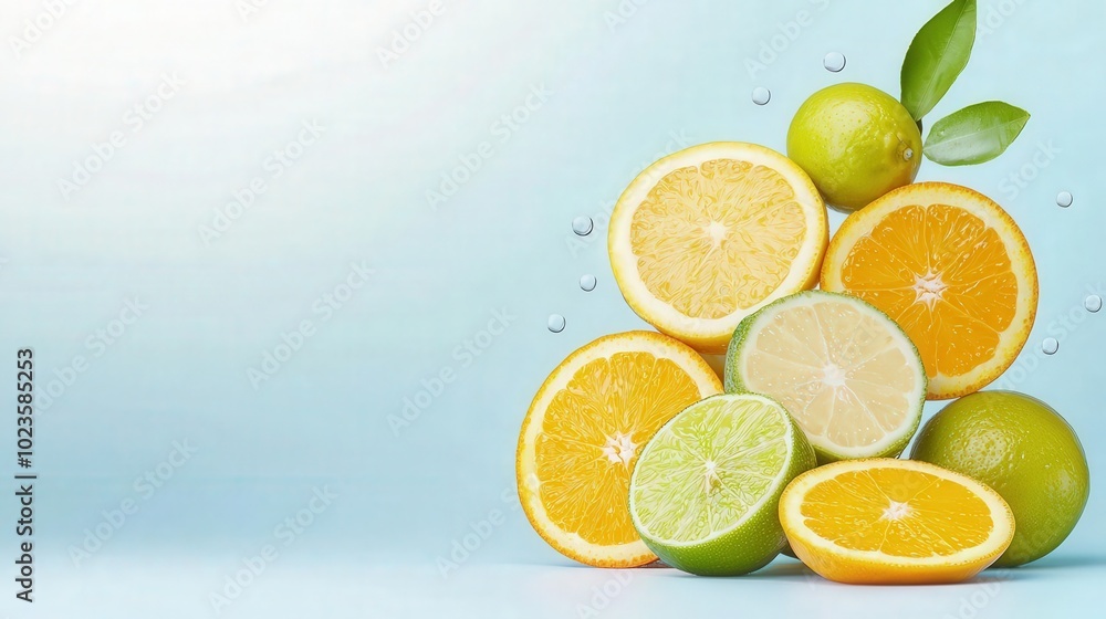 Citrus fruits on blue background Citrus fruits on blue background