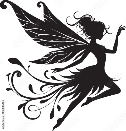 Beautiful little fairy Silhouette illustration isolated on a white background