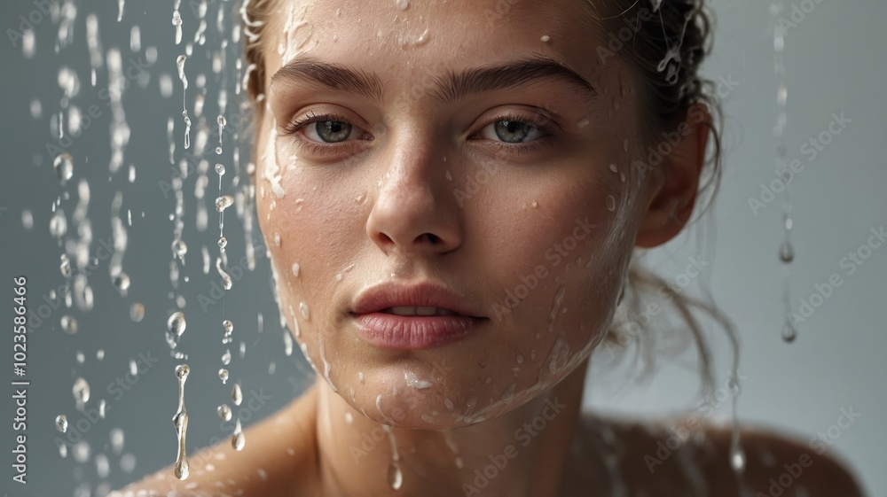 The girl's face in the shower The girl's face in the shower