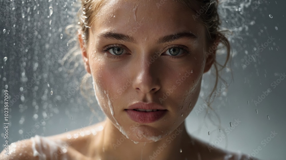 The girl's face in the shower The girl's face in the shower
