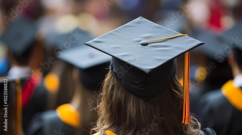 47 Young adult with student loan debt graduation cap, education financial burden