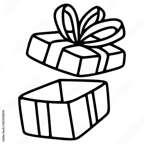 open parcel gift box with ribbon hand drawn doodle outline icon