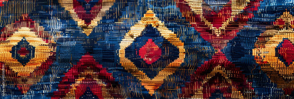 Intricate Traditional Ikat Weaving: A Beautiful Blend of Geometric Pattern and Vibrant Colors Intricate Traditional Ikat Weaving: A Beautiful Blend of Geometric Pattern and Vibrant Colors