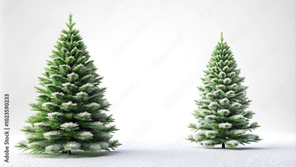 green christmas tree with snow on white background green christmas tree with snow on white background