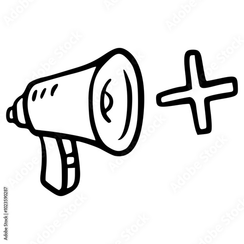 megaphone volume up with plus hand drawn doodle outline icon