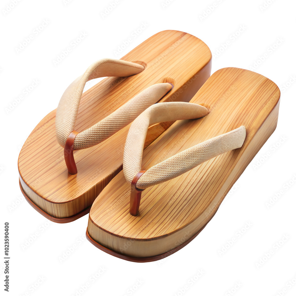 Traditional wooden sandals with fabric straps, isolated on transparent or white background. Traditional wooden sandals with fabric straps, isolated on transparent or white background.