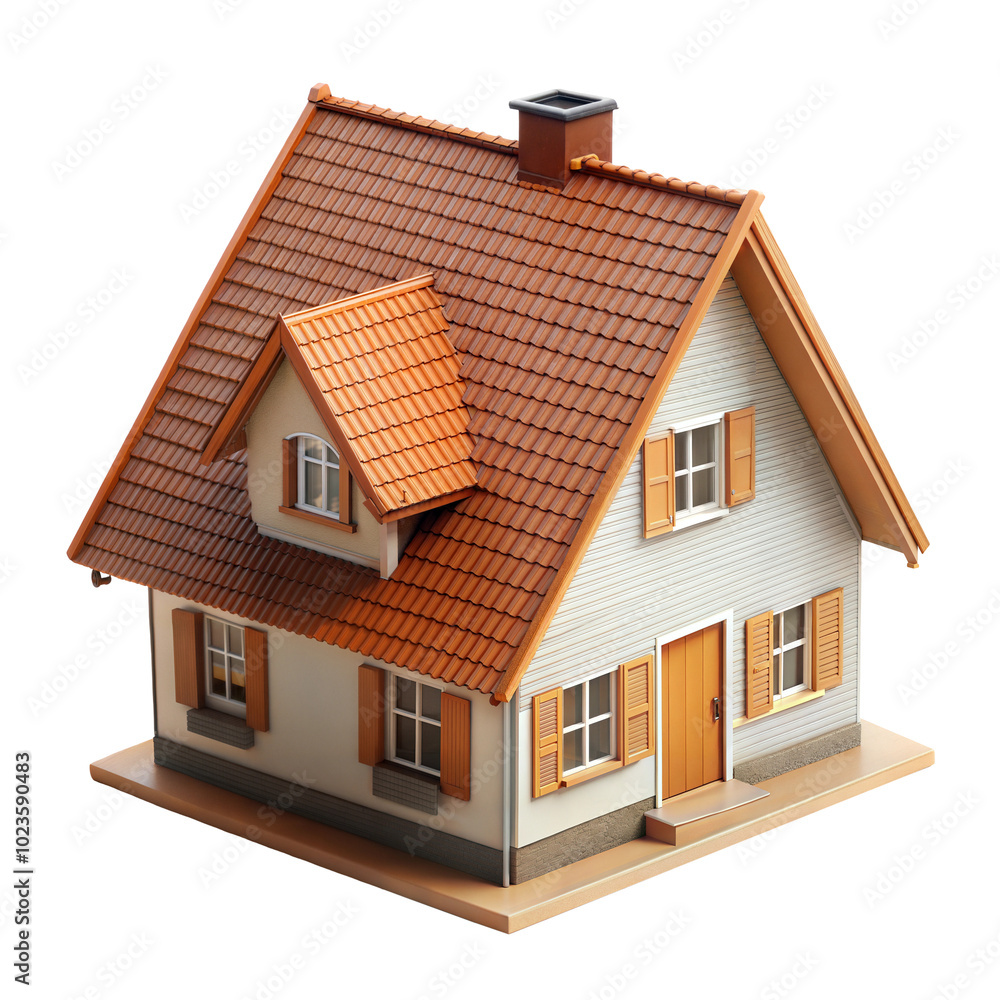 Charming model house with a sloped roof and detailed exterior. Isolated on transparent or white background. Charming model house with a sloped roof and detailed exterior. Isolated on transparent or white background.