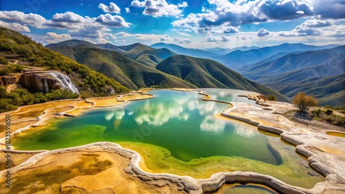 Landscape of natural pools in the mountains of Hierve el Agua Oaxaca