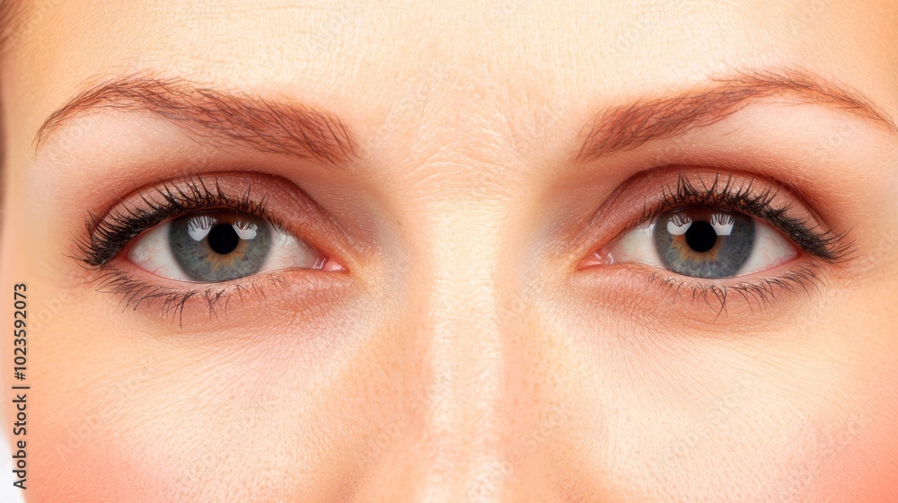 Fototapeta premium A female face with subtle lines around the eyes and cheeks, representing a skin-tightening procedure that enhances facial contours.