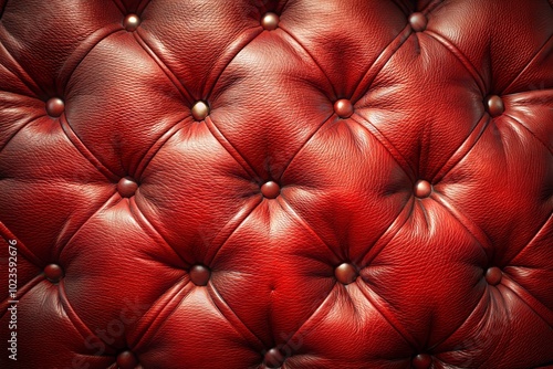 Tufted red leather upholstery texture close-up photo