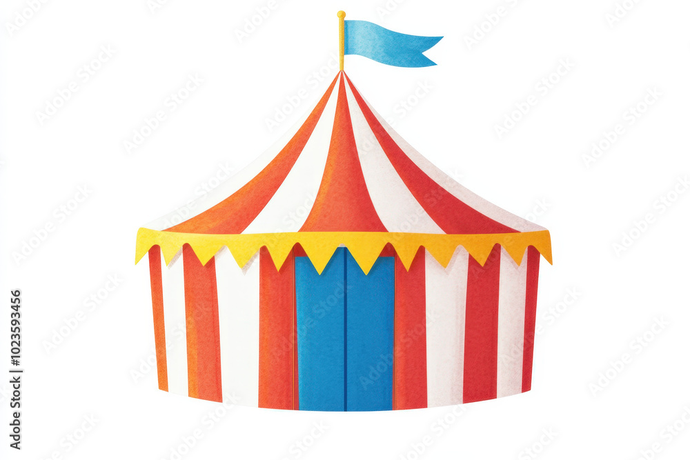 Colorful circus tent waving in the wind with its entrance closed Colorful circus tent waving in the wind with its entrance closed