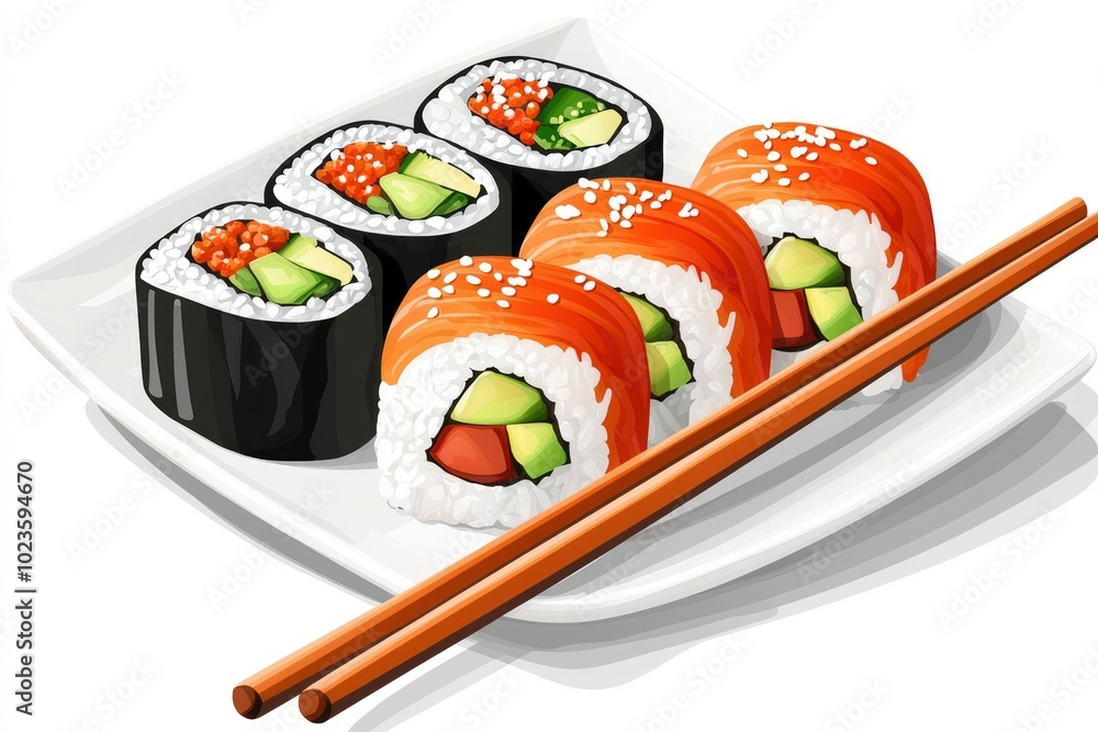 A Plate of Sushi Rolls with Chopsticks A Plate of Sushi Rolls with Chopsticks