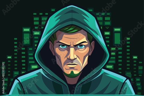 Cyber Hacker Vector Illustration - Modern Hooded Character Design