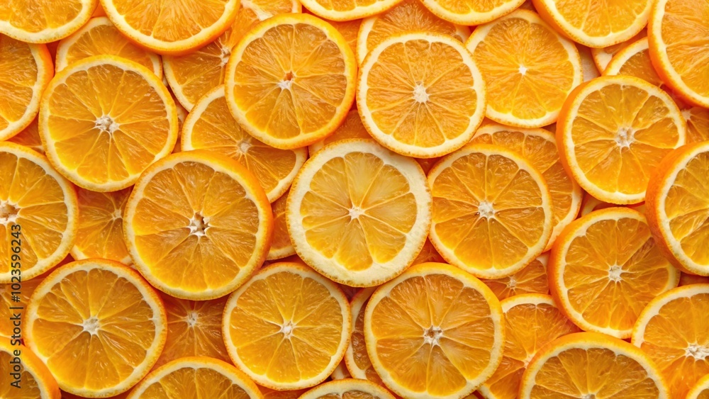 Top view sliced orange background. Top View orange Texture. Pattern with orange. Creative autumn, summer concept. Orange banner. Autumn, summer background. Flat lay. Template