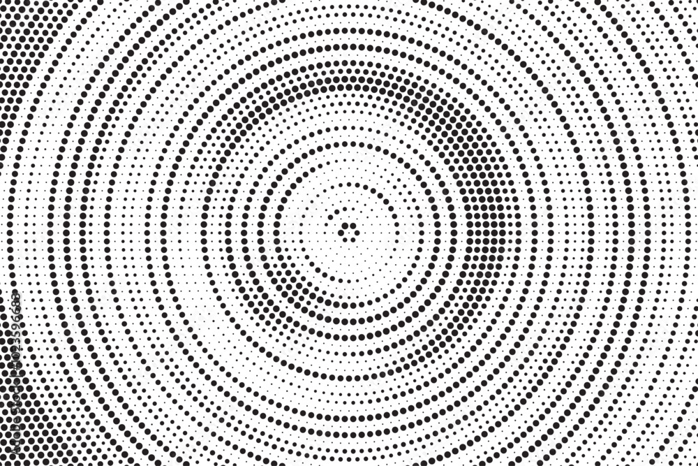 Abstract radial halftone gradient background. Dotted concentric texture with fading effect. Black and white circle shade wallpaper. Grunge rough vector. Monochrome backdrop Abstract radial halftone gradient background. Dotted concentric texture with fading effect. Black and white circle shade wallpaper. Grunge rough vector. Monochrome backdrop