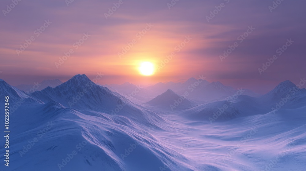 Stunning twilight over snow-capped mountains with deep blue and violet skies at sunset Stunning twilight over snow-capped mountains with deep blue and violet skies at sunset