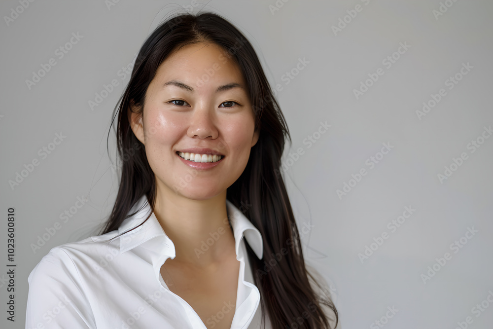 Oriental woman smiling on white background Oriental woman smiling on white background