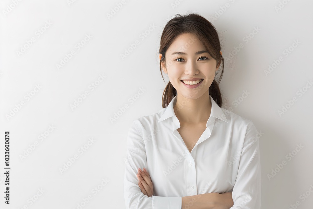 Oriental woman smiling on white background Oriental woman smiling on white background