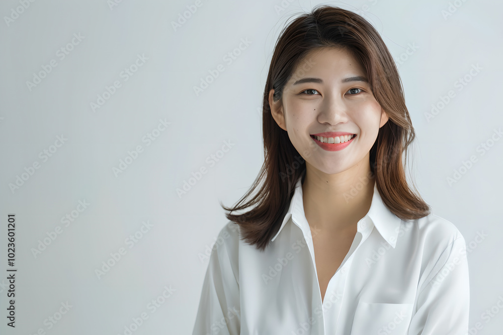 Oriental woman smiling on white background Oriental woman smiling on white background