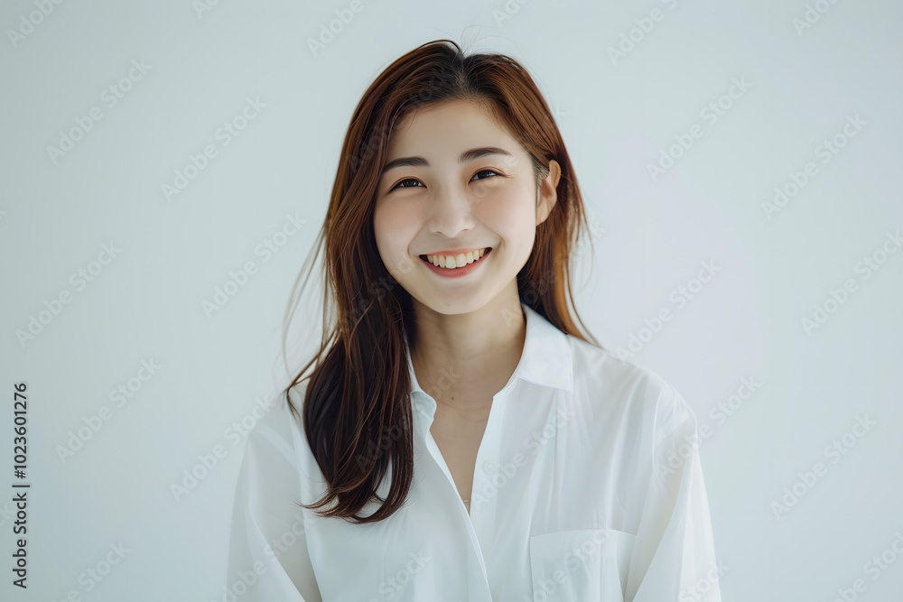 Oriental woman smiling on white background Oriental woman smiling on white background