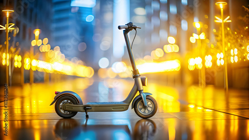 Glowing Electric Scooter Silhouette on Plain Background with Space for Text - Ideal for Eco-Friendly Urban Mobility Ads for Millennials