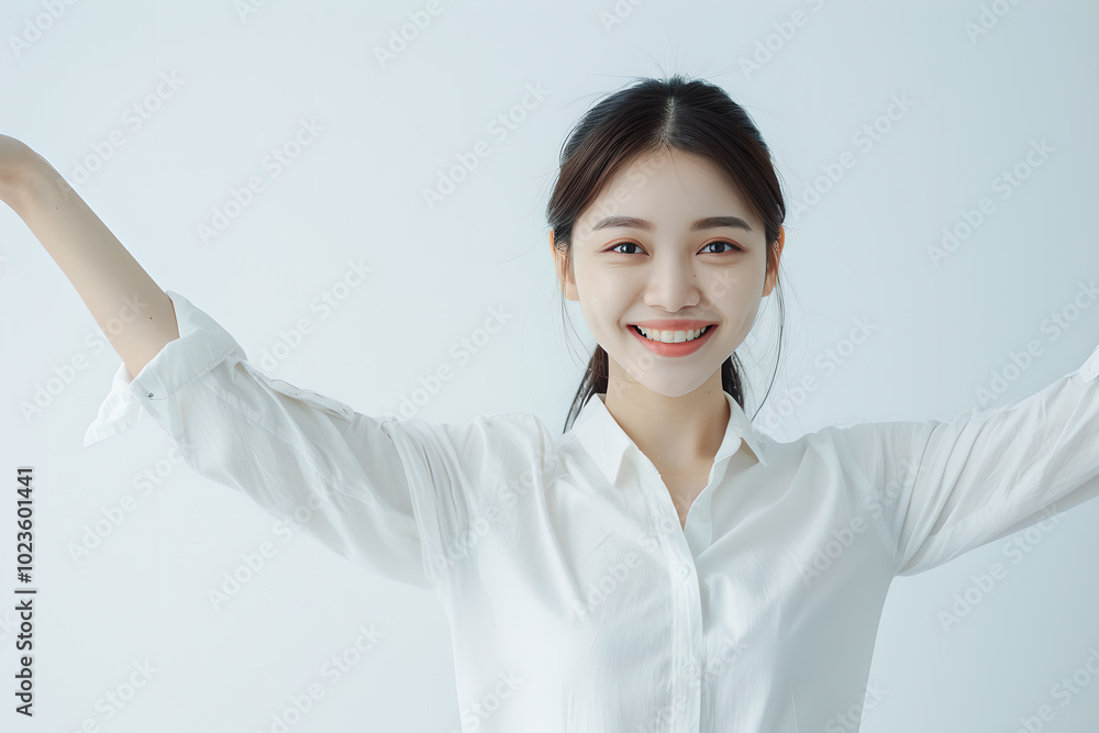 Oriental woman smiling on white background Oriental woman smiling on white background